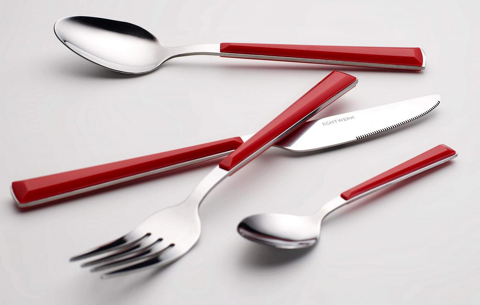 Набор столовых приборов Echtwerk Basic с пластиковыми ручками, походный набор, для пикника, легкий дорожный набор, для барбекю на природе, до 4 человек, нержавеющая сталь 18/0, красный, фото №5