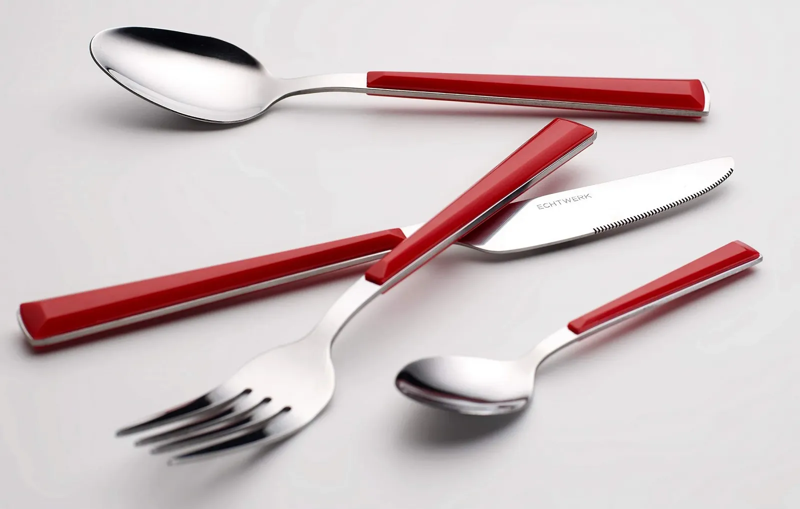 Набір столових приборів Echtwerk Basic з пластиковими ручками для кемпінгу, пікніка, легкий дорожній набір, для барбекю на природі, до 4 осіб, нержавіюча сталь 18/0, червоний, фото №5
