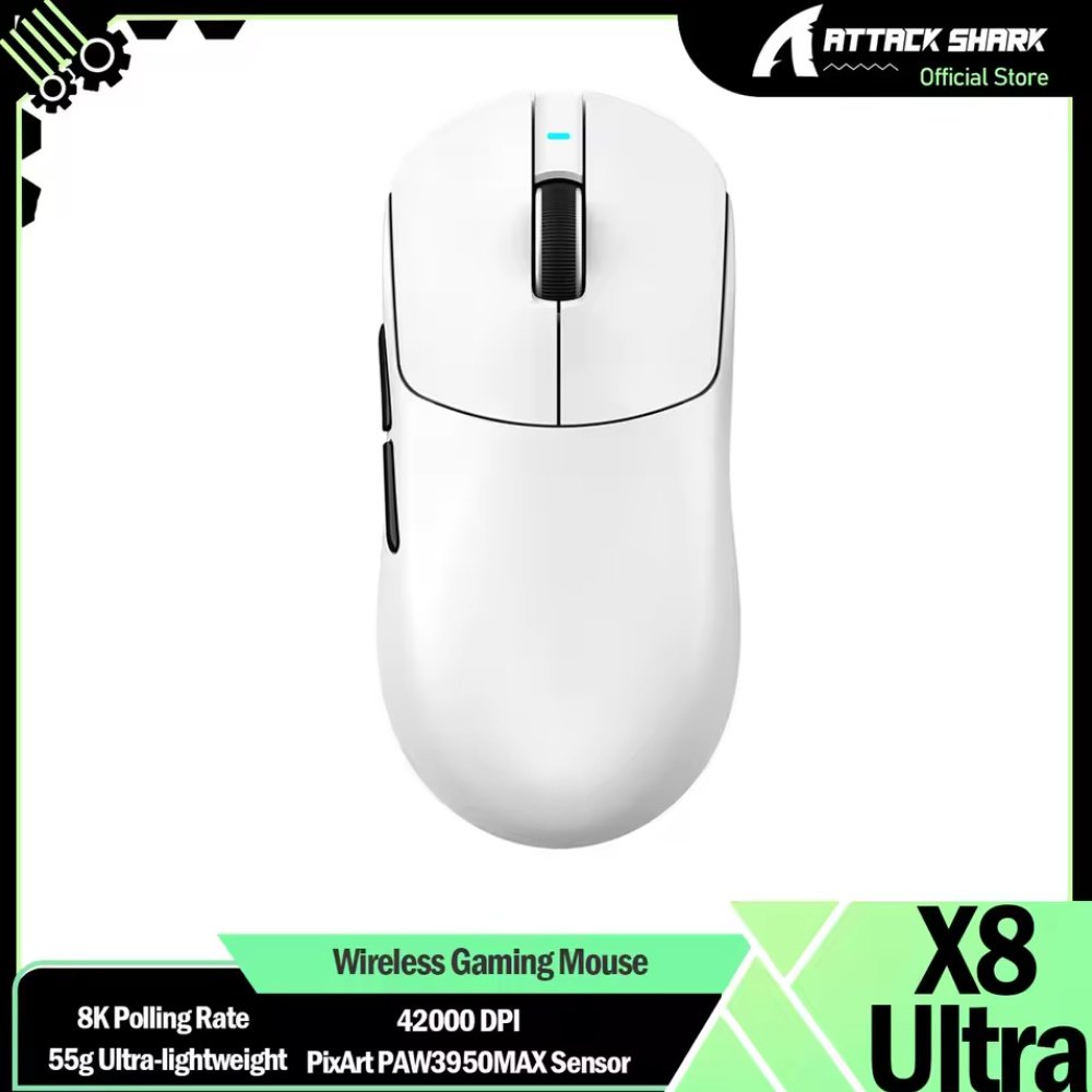 Миша Attack Shark X8 Ultra PAW3950Max 42000DPI 750IPS 60G 8000Hz White, фото №1 Миша Attack Shark X8 Ultra PAW3950Max 42000DPI 750IPS 60G 8000Hz White, фото №1