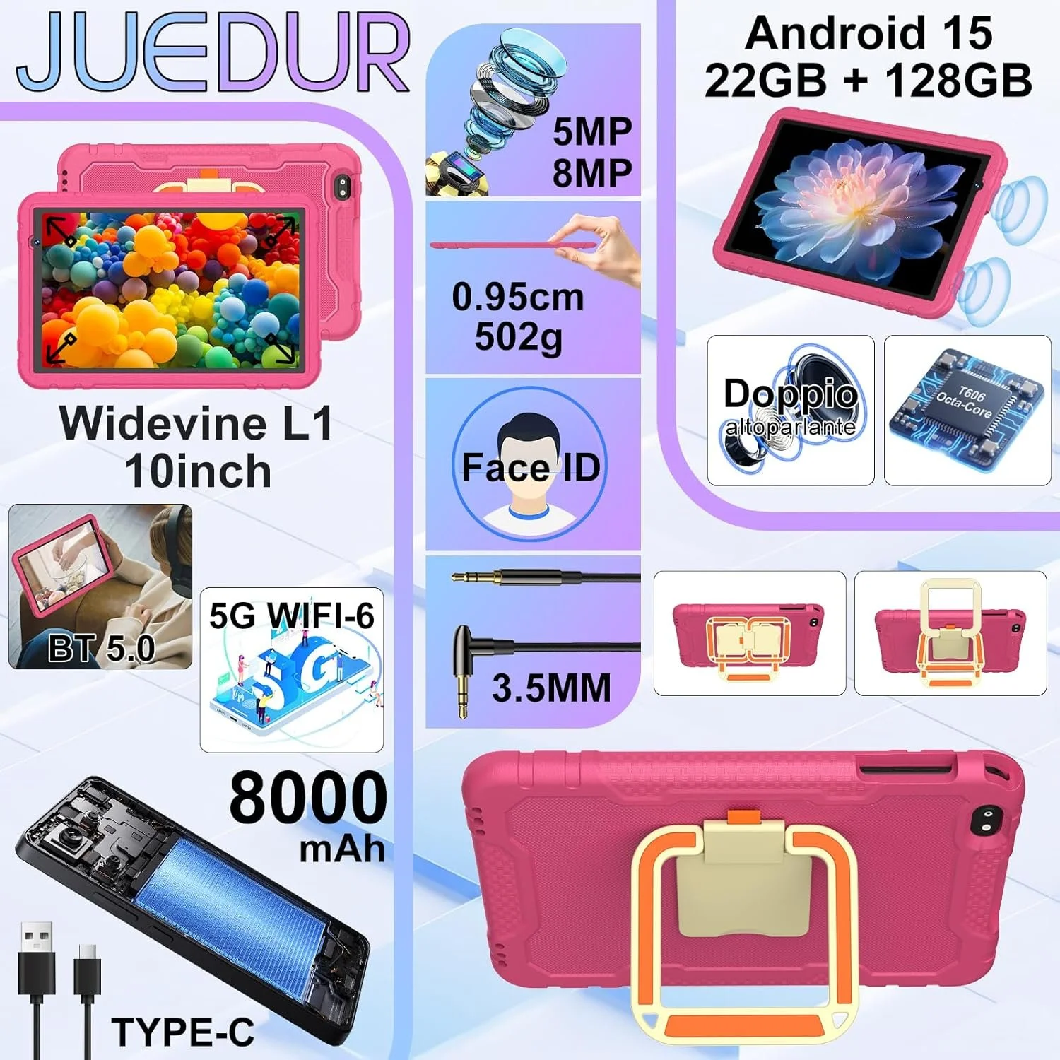 Дитячий планшет 10.1" JUEDUR R500 10.1" 6+16/128Gb 8 ядер Android 15 8000 mAh Чорний, фото №2 Дитячий планшет 10.1" JUEDUR R500 10.1" 6+16/128Gb 8 ядер Android 15 8000 mAh Чорний, фото №2