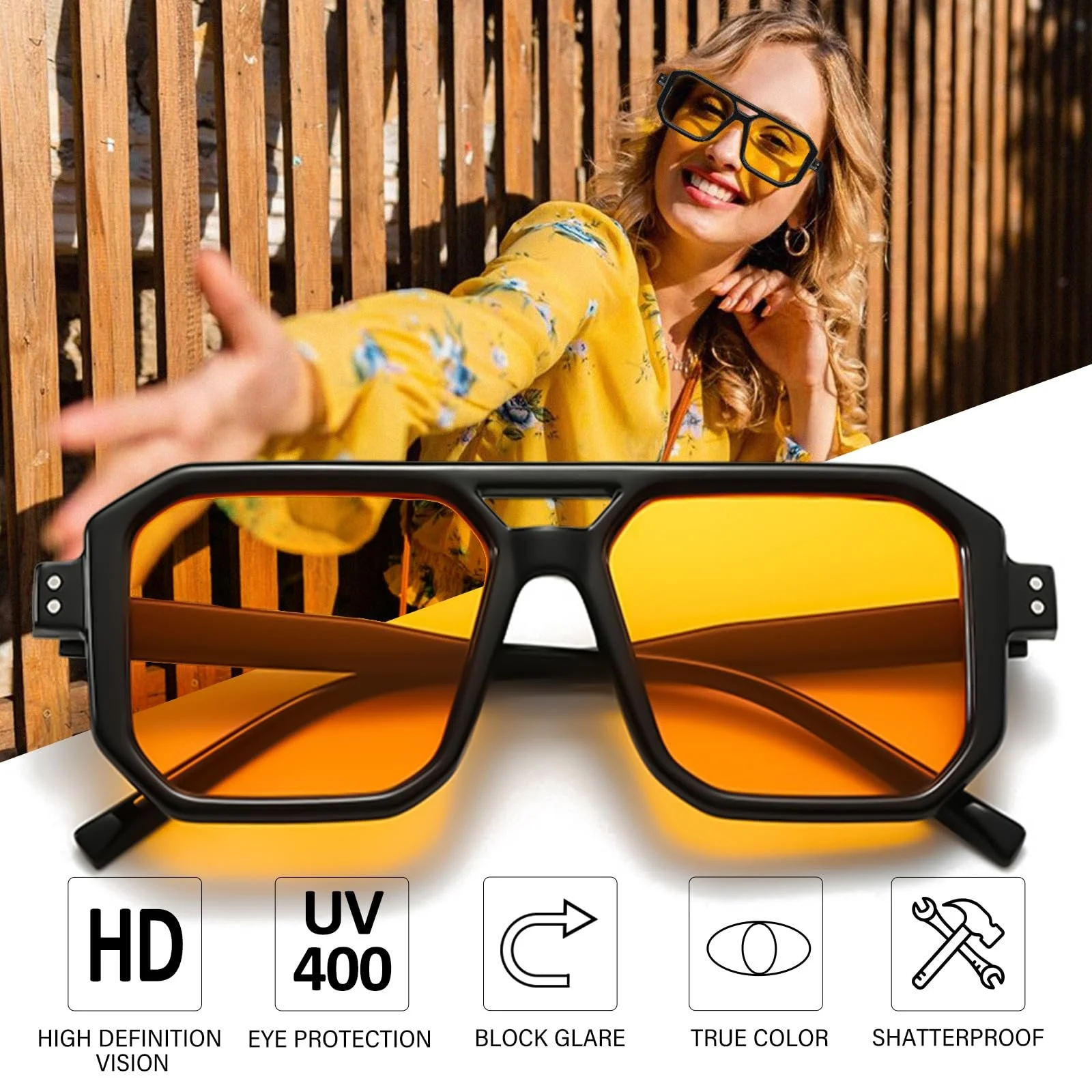 Сонцезахисні окуляри Retro LOJUDI для жінок та чоловіків, 70-х років, авіатори, квадратні, вінтажні, великі, захист UV400, фото №2