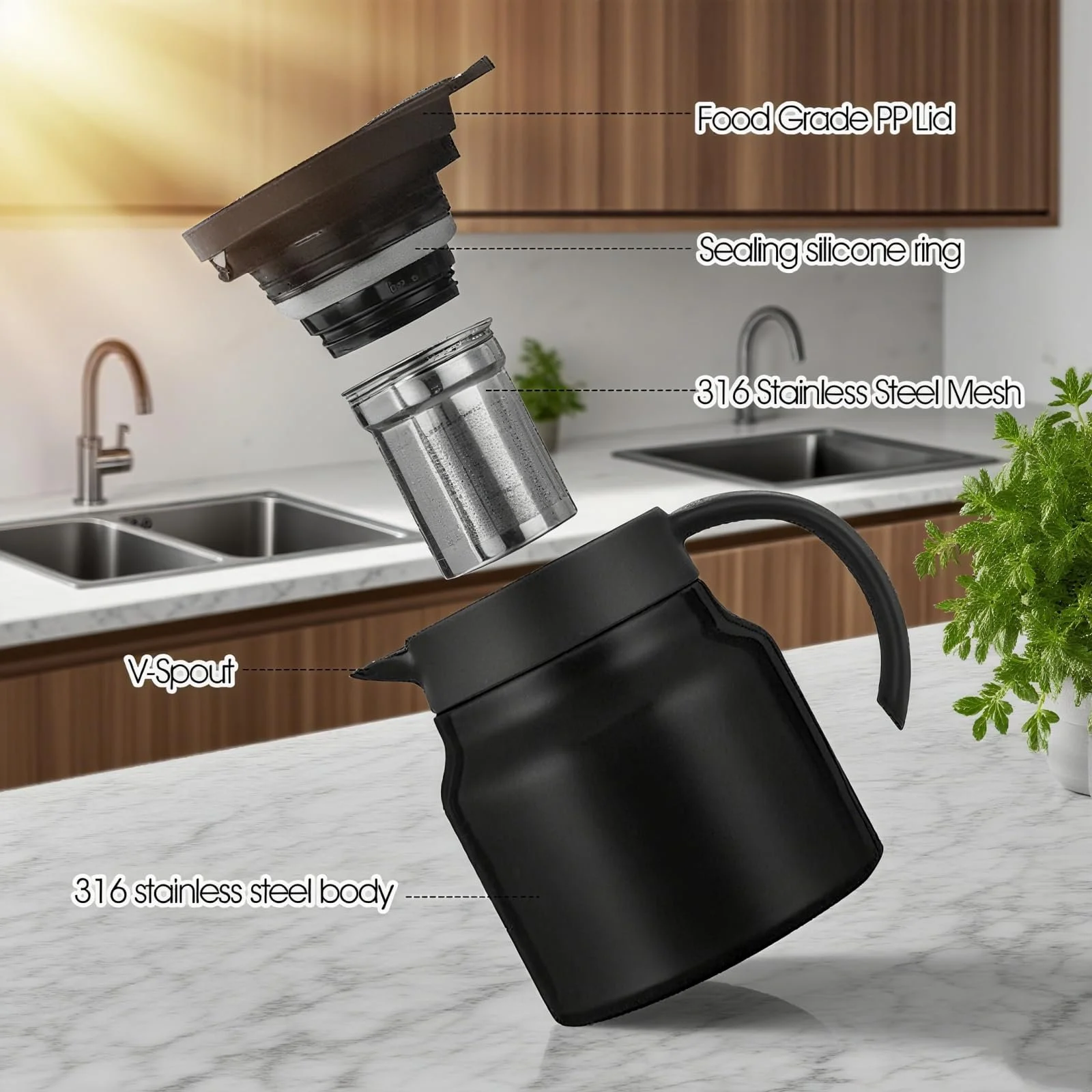 Термос-кавник RANJIMA 1 літр з фільтром-сіткою, нержавіюча сталь, фото №6