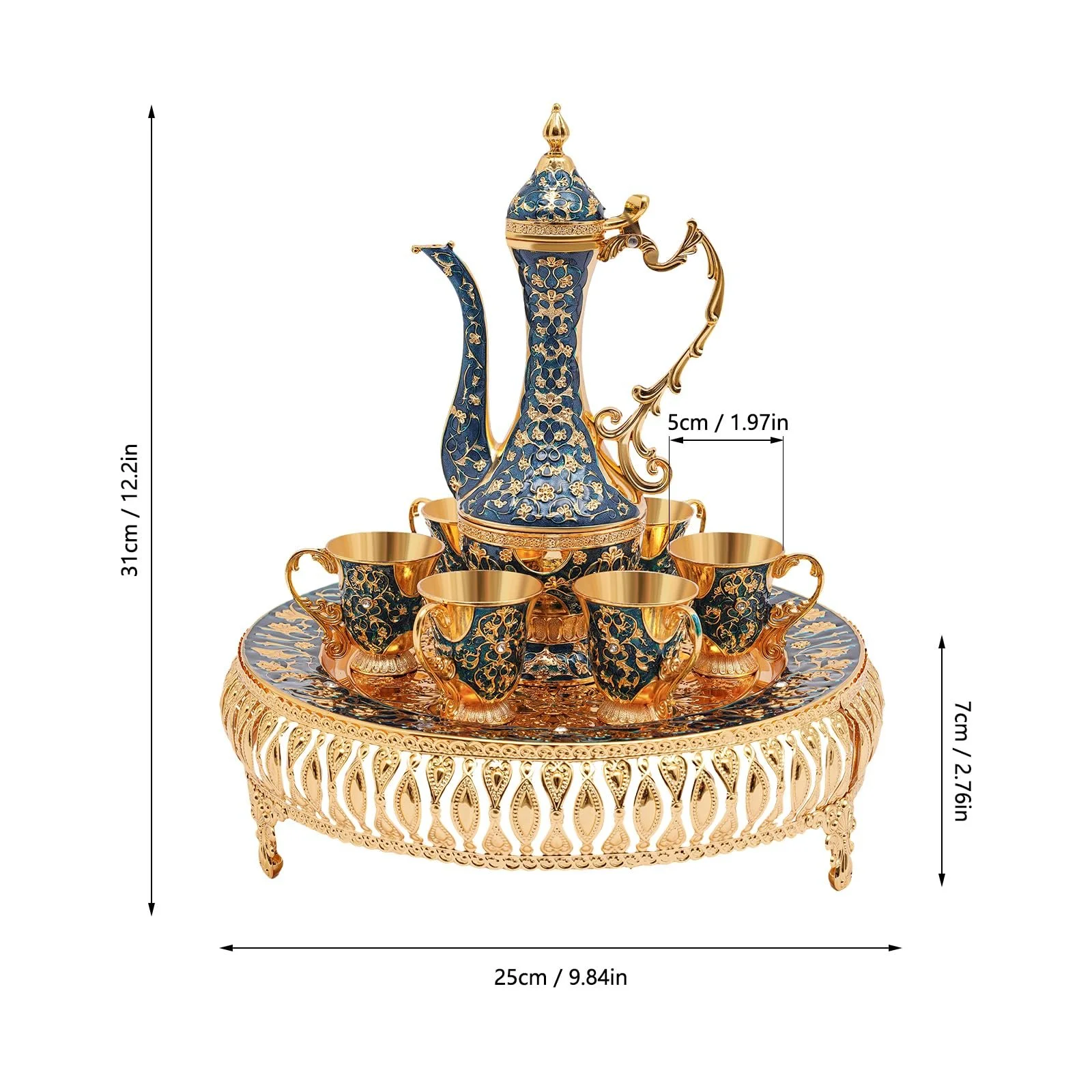 Вінтажний Набір для Турецької Кави, Турецький Чайний Набір з Підносом і 6 Чайними Склянками, фото №8