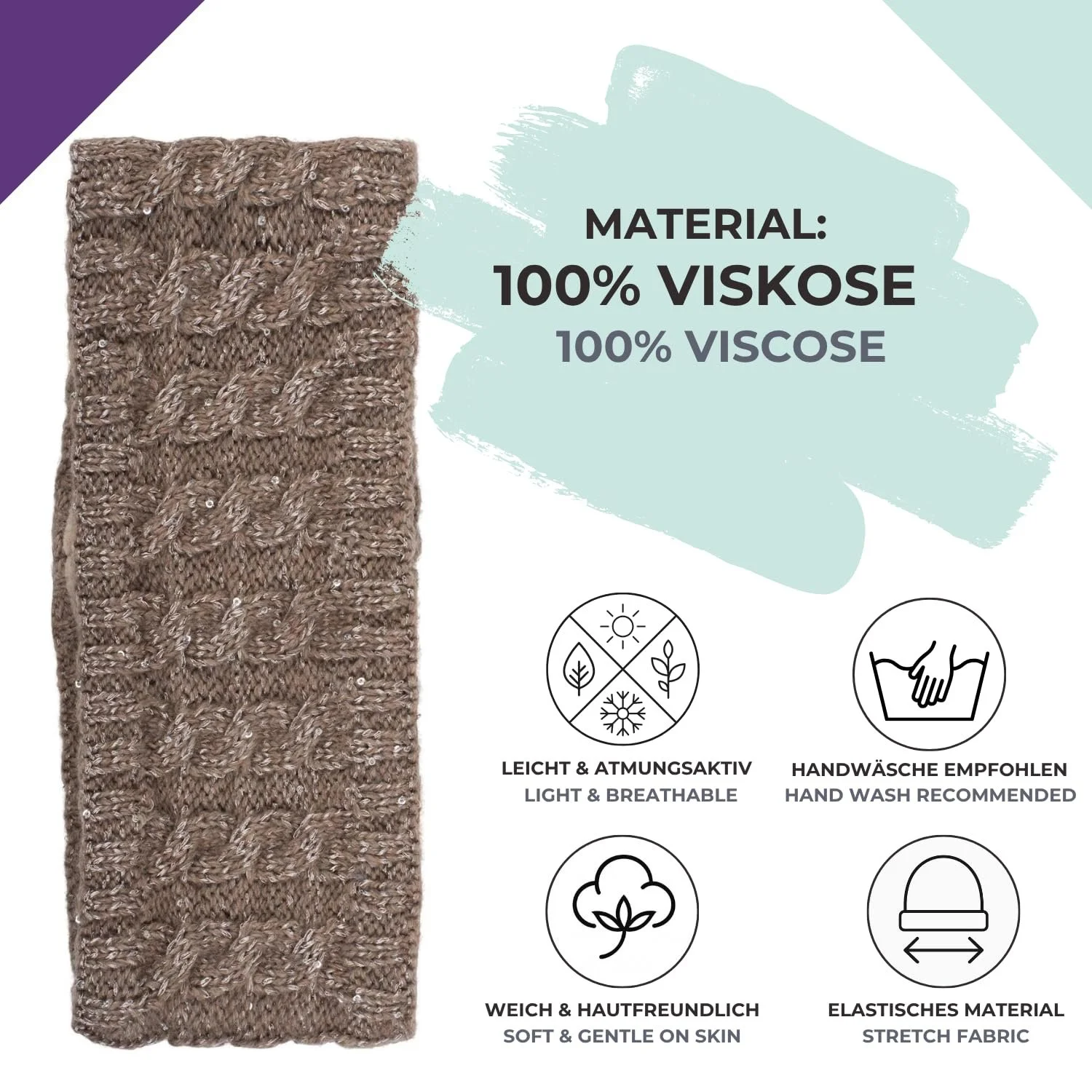 Вязана пов'язка на голову жіноча StyleBreaker з косичкою та паєтками з флісовою підкладкою, фото №4 Вязана пов'язка на голову жіноча StyleBreaker з косичкою та паєтками з флісовою підкладкою, фото №4