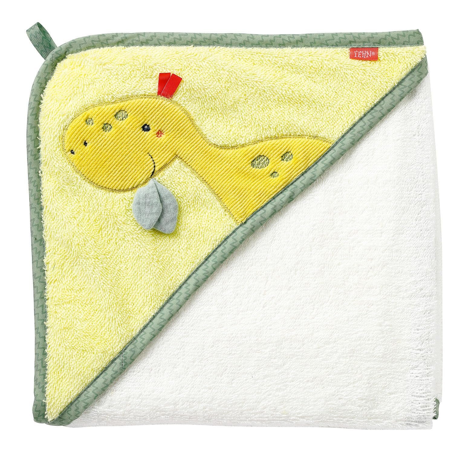 Рушник для ванни Fehn Baby Dino дитячий пончо, махрова тканина та серветка Dino Wash Mitt з мотивом, фото №2