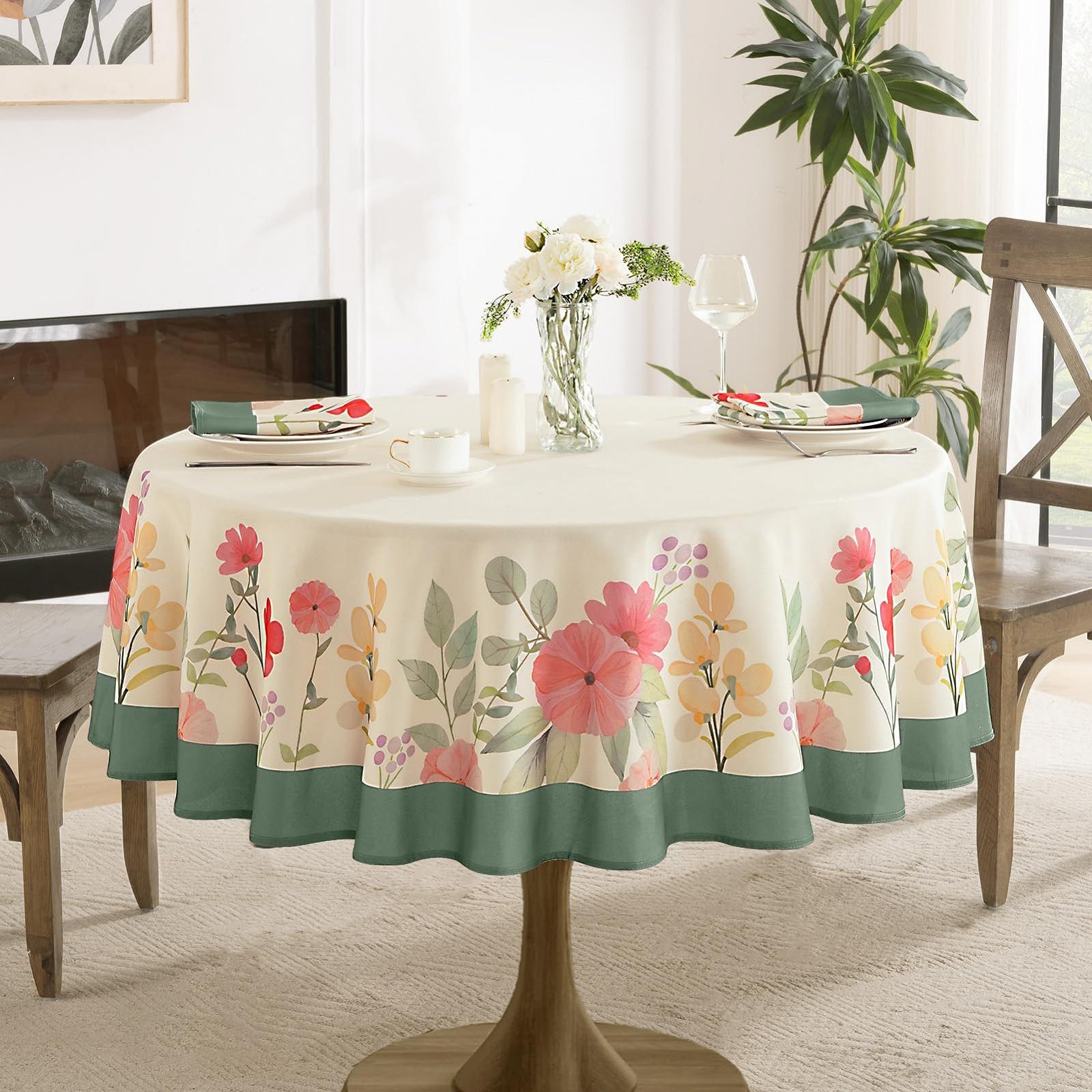 Скатертина Large Round Linen Look Spring Floral 180 см, фото №8