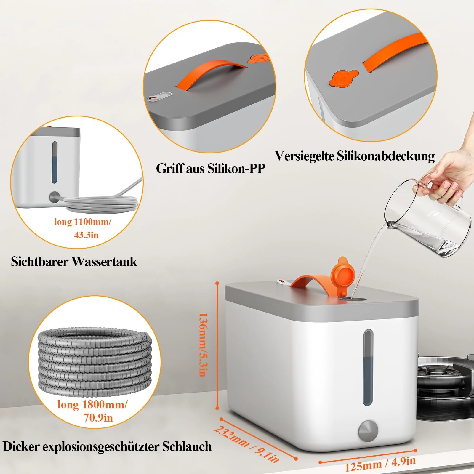 Ручний пароочисник hiee з 6 насадками-щітками, компактний пристрій для ефективного глибокого очищення, ідеально підходить для дому, автомобіля та іншого, фото №4