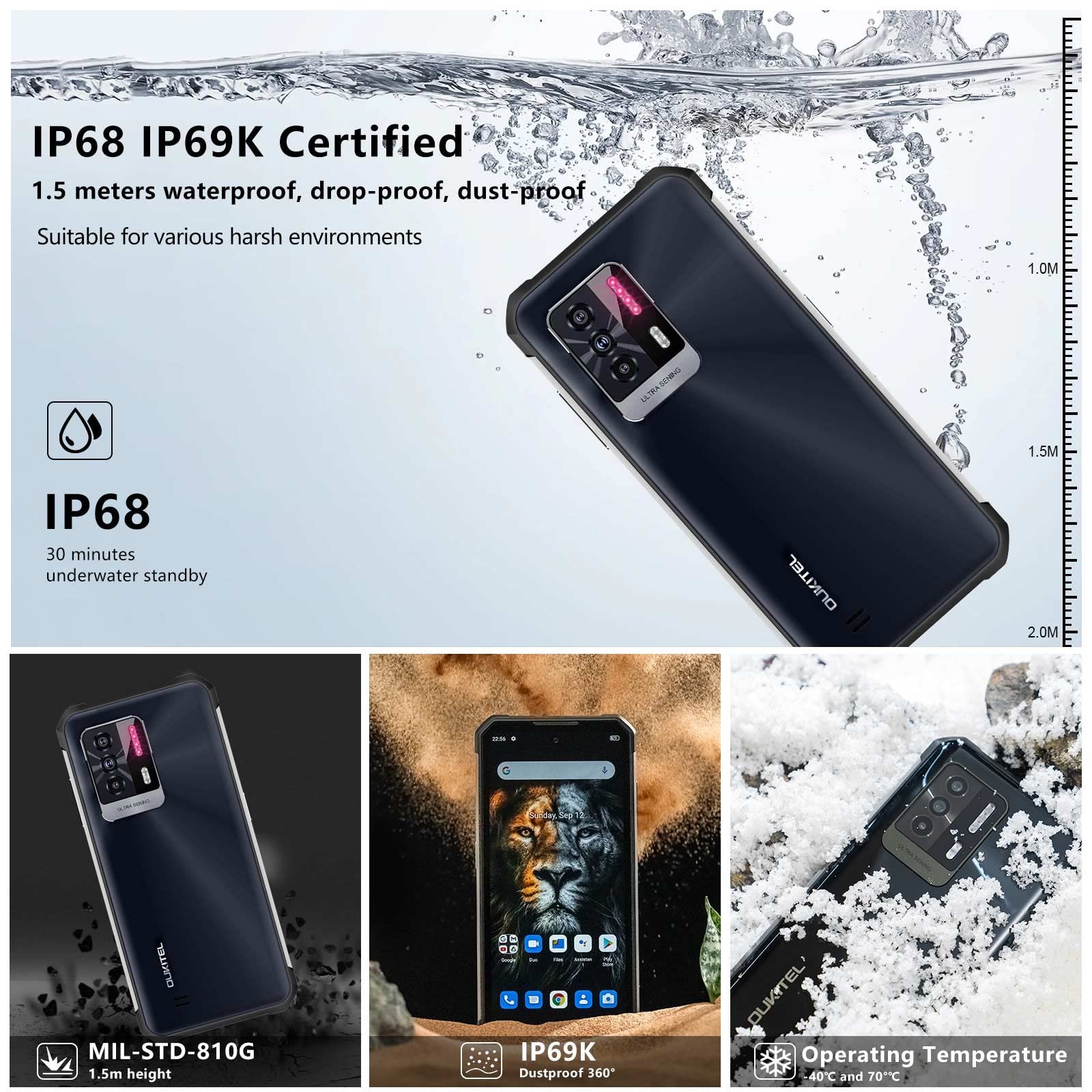 Защищенный смартфон OUKITEL WP17 8300 мАч 128 ГБ + 8 ГБ 90 Гц 6,78 дюйма FHD+ Helio G95 64 Мп + 20 Мп Android 11 NFC OTG Dual 4G, фото №6 Защищенный смартфон OUKITEL WP17 8300 мАч 128 ГБ + 8 ГБ 90 Гц 6,78 дюйма FHD+ Helio G95 64 Мп + 20 Мп Android 11 NFC OTG Dual 4G, фото №6