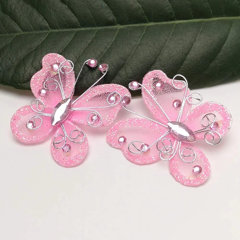 Декоративні наклейки Butterflies Набір 24 шт. Штучні Сітчасті Блискучі Рожеві, фото №1