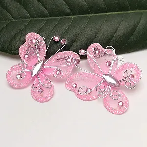 Декоративні наклейки Butterflies Набір 24 шт. Штучні Сітчасті Блискучі Рожеві - Фото 1