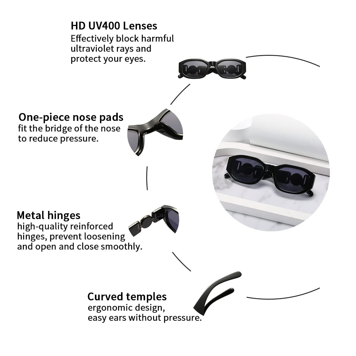 Сонцезахисні окуляри Прямокутні Junsika Модні Вінтажні Дизайн Luxury Small 90s UV400, фото №4