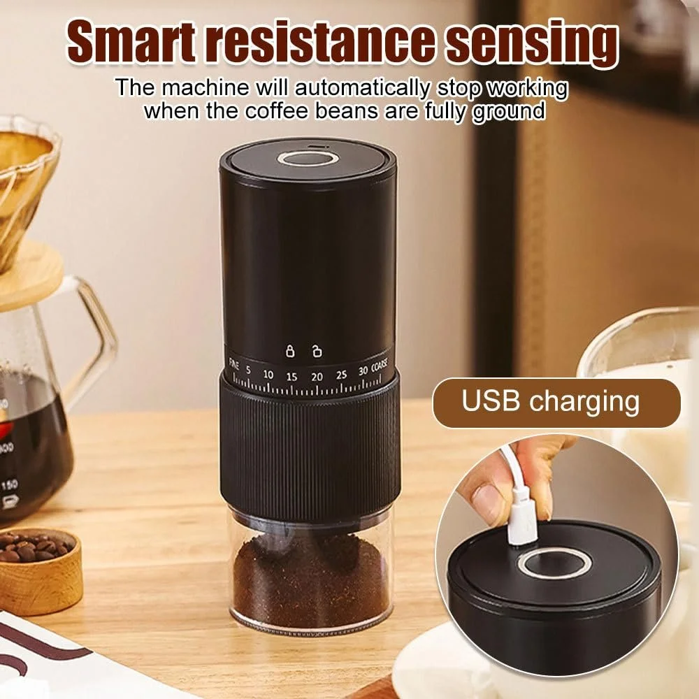 Електрична кавомолка Бездротова еспресо-кавомолка USB Перезаряджуваний з 30 регульованими налаштуваннями для дому, офісу, подорожей, фото №7
