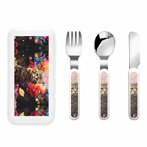 Набір дитячих столових приборів з трьох предметів Kittens in The Flowers Bedrucktes - Фото 1