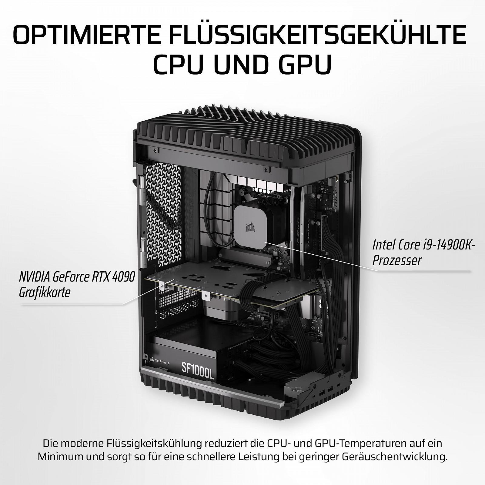 ПК Corsair ONE i500 Gaming PC з рідинним охолодженням Intel Core i9 14900K CPU з рідинним охолодженням NVIDIA GeForce RTX 4090 GPU 64GB Vengeance DDR5 2TB M.2 SSD Світле дерево, фото №3