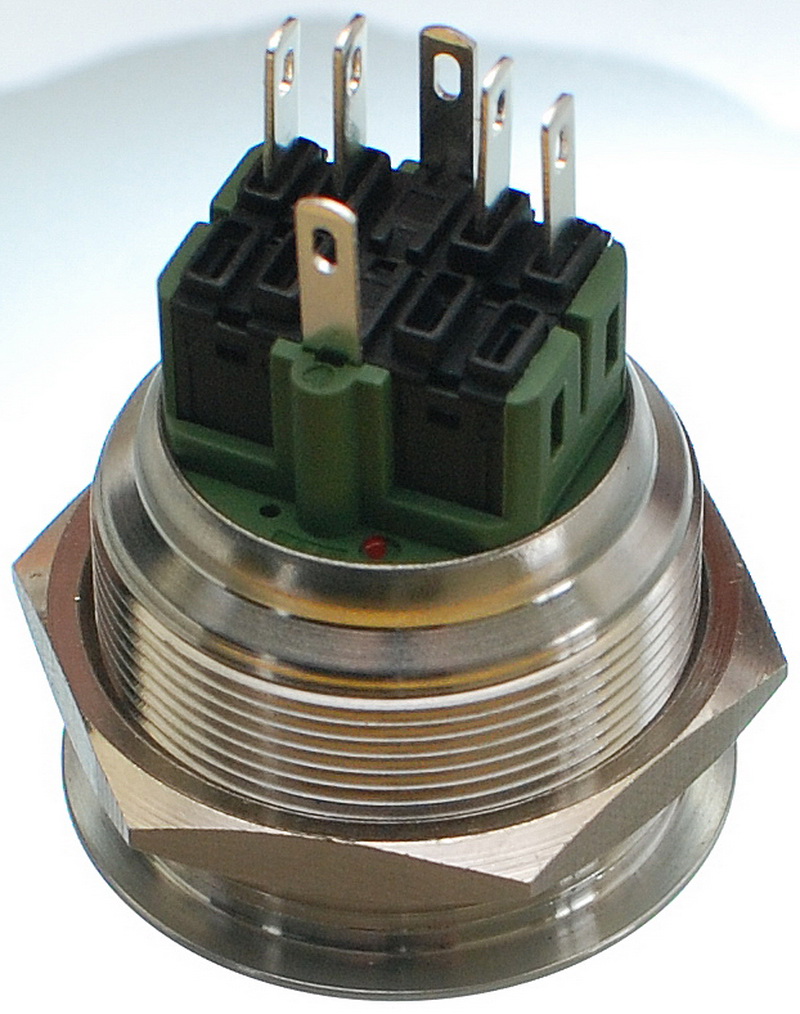 Кнопка антивандальна VJ Parts d32mm стрижка 28mm h33mm 2 положення 6 контактів індикація, фото №2