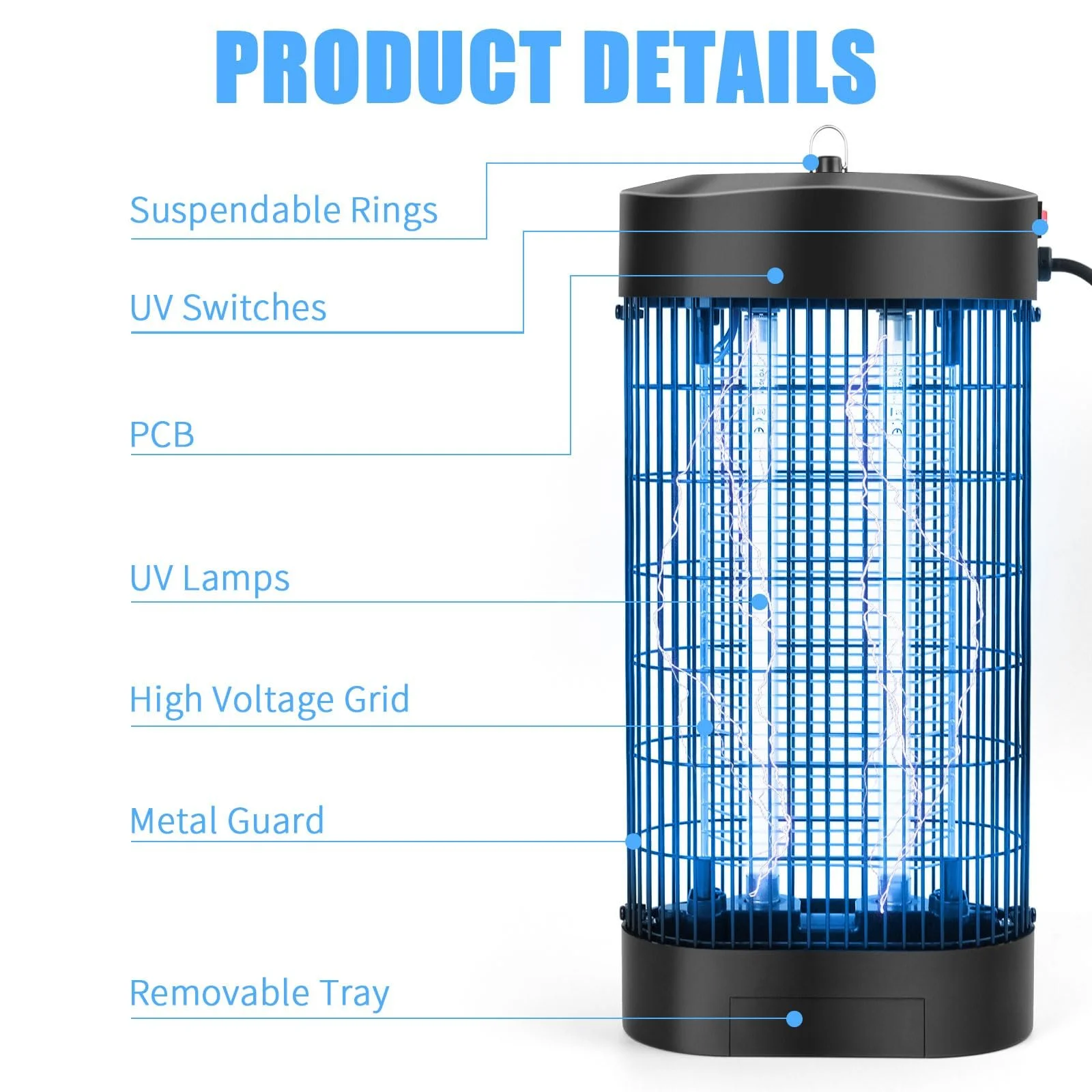 Електричний знищувач комах 18 Вт 3000 В 2 LED UV-Light, фото №5