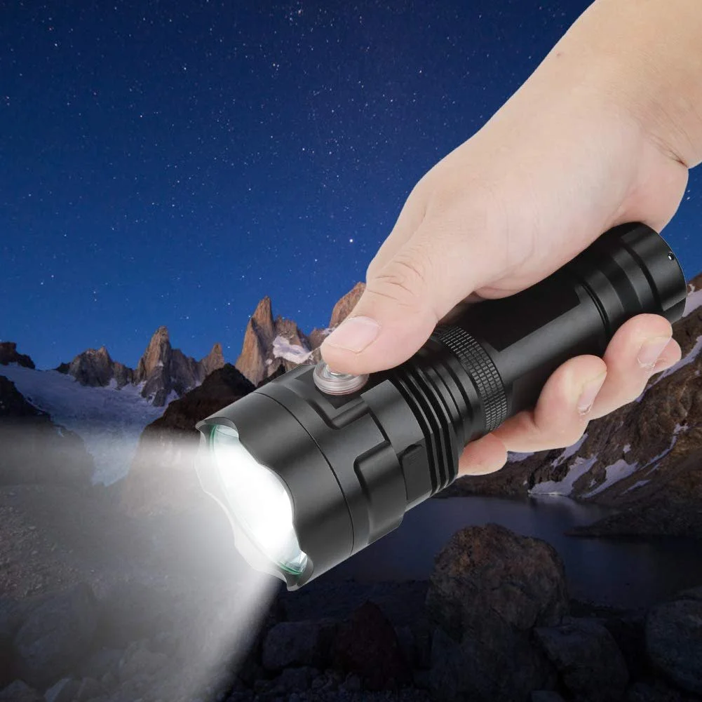 LED Ліхтарик 300-500 м USB Перезаряджуваний та Захист від негоди IPX5 6 Режимів для Пішого туризму/Кемпінгу/Надзвичайних ситуацій 7500K Біле світло, Функція SOS (T1U-90), фото №9