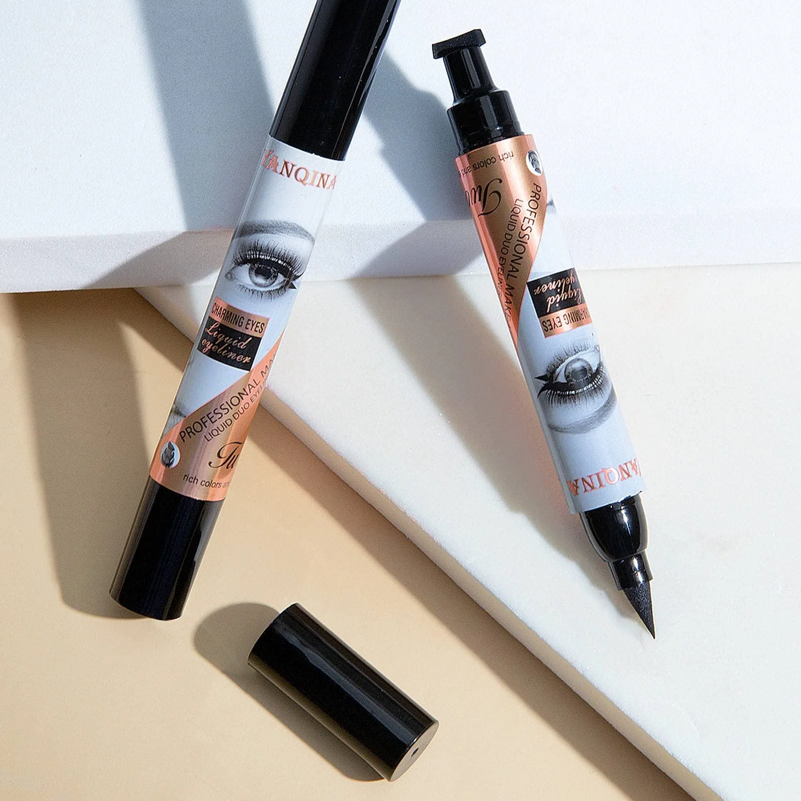 Подводка для глаз с двумя наконечниками, жидкая, стойкая, водостойкая, не размазывается, для идеального макияжа "кошачий глаз" для всех форм глаз, фото №7