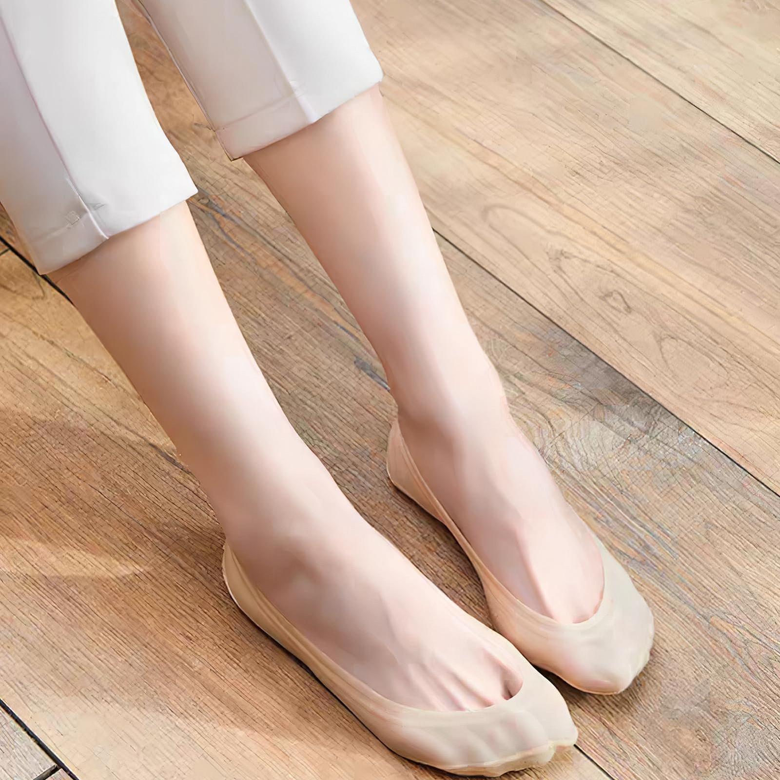 Женские невидимые носки 4 пары, Размер 36-40, Балетки, с нескользящим силиконом, Нейлон и хлопок, бежевый, фото №6