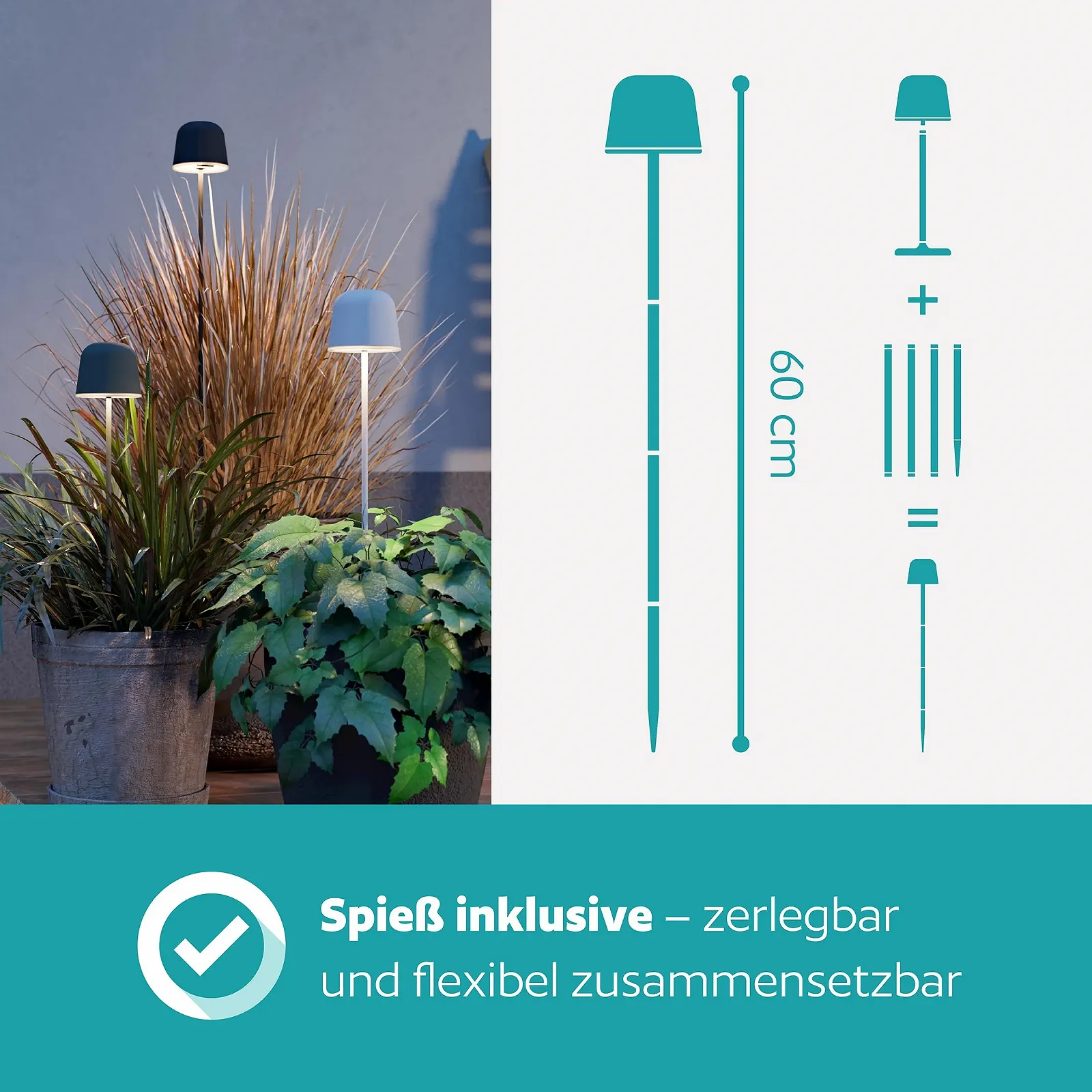 Настільна лампа EGLO Mannera-S LED Акумуляторна IP54 з кілочком Чорний, фото №6