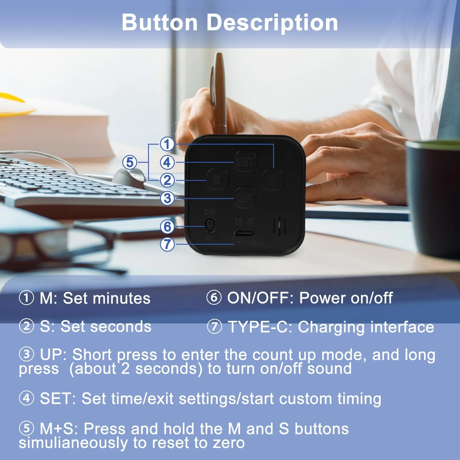 Таймер визуальный Cuteefun Cube Pomodoro USB C Черный, фото №4