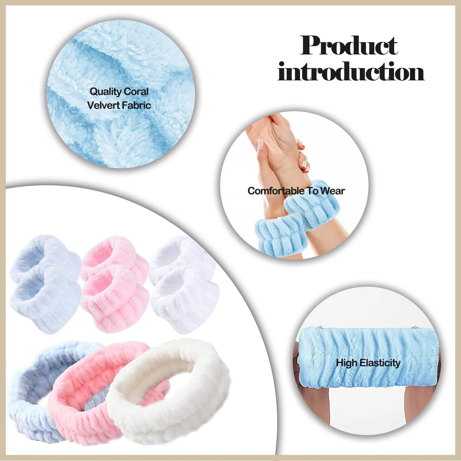 Набір з 9 предметів: спа пов'язка на голову, напульсники для вмивання, мікрофіброві, фото №3