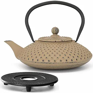 Чайник-заварник Bredemeijer Чавунний Набір Flat Asia Чавунний глечик 1,25 літра Пісочний з блюдцем і фільтром для чаю - Фото 1