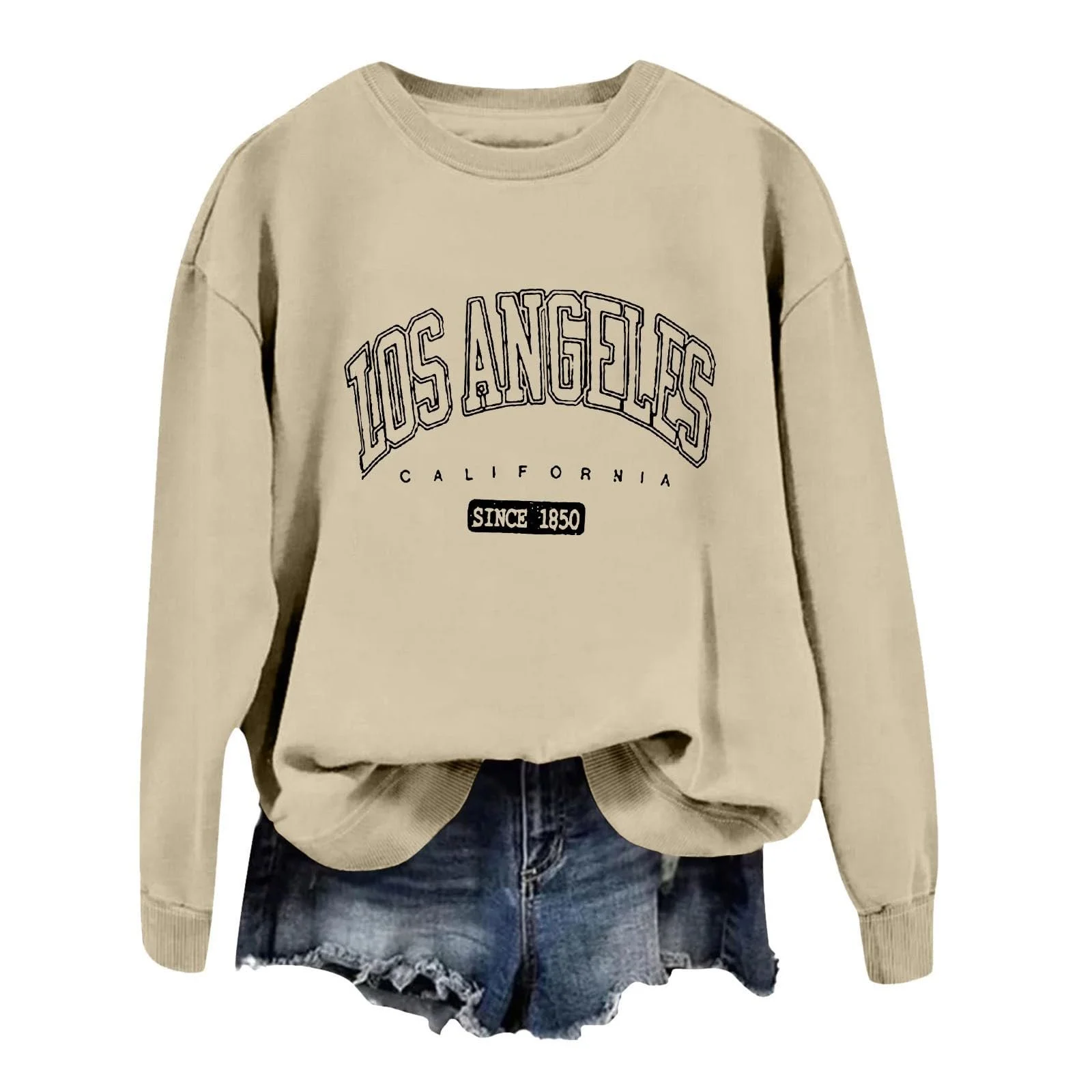 Женский свитшот California В винтажном стиле, большие буквы, одежда свободного кроя Los Angeles, California, буквенный принт, графический, эстетичный, милый, круглый вырез, длинный рукав, фото №1