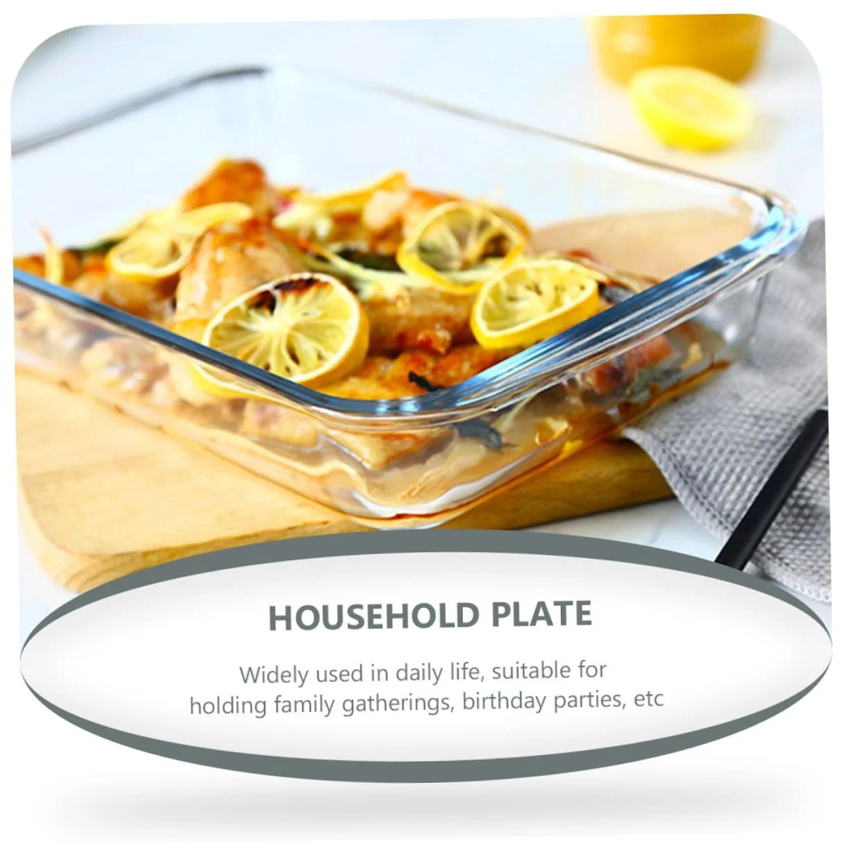 Форма для запекания TOYANDONA стеклянная прямоугольная термостойкая с двойными ручками, фото №3