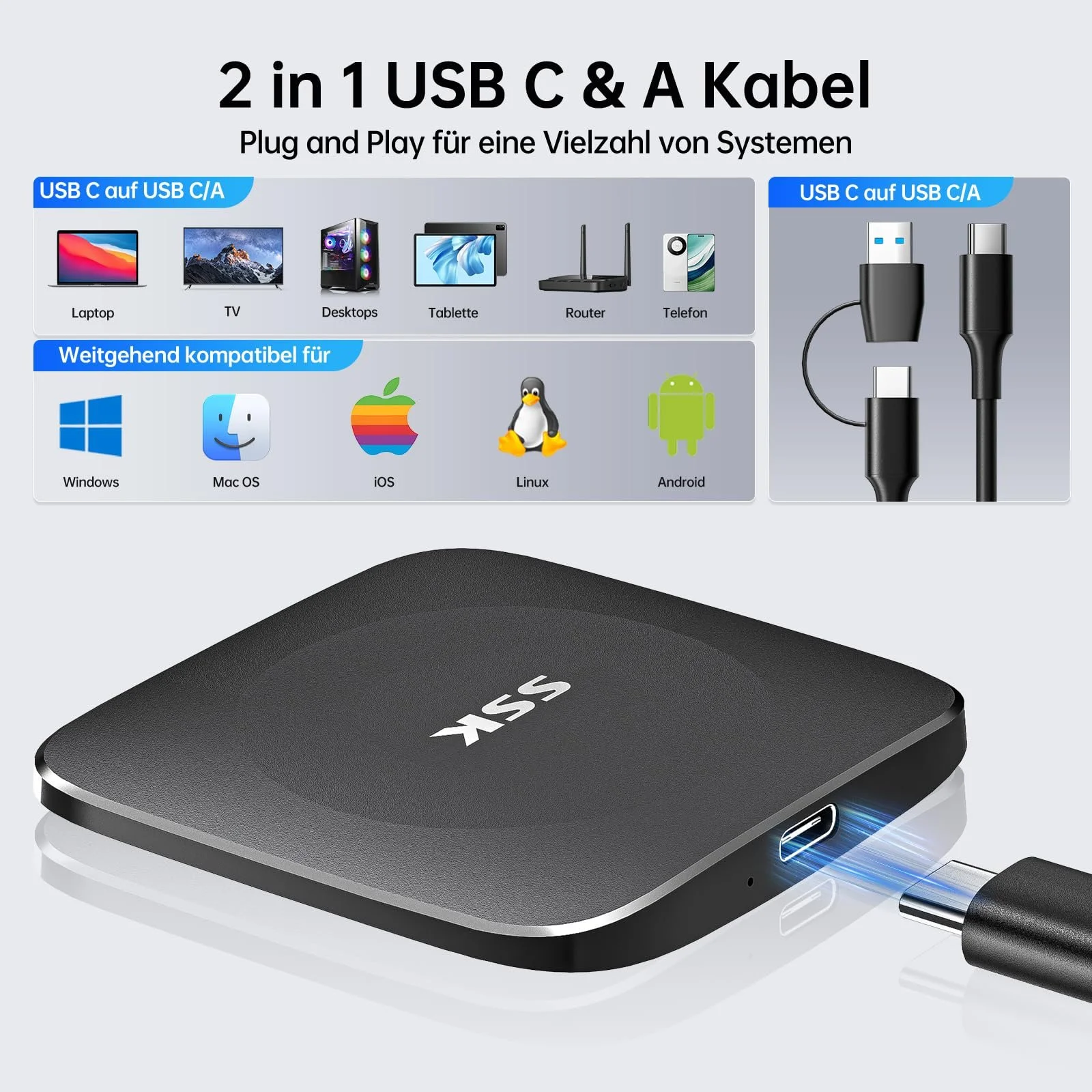 Внешний SSD накопитель SSK 128ГБ 550МБ/с Type-C USB 3.2 GEN2, фото №5
