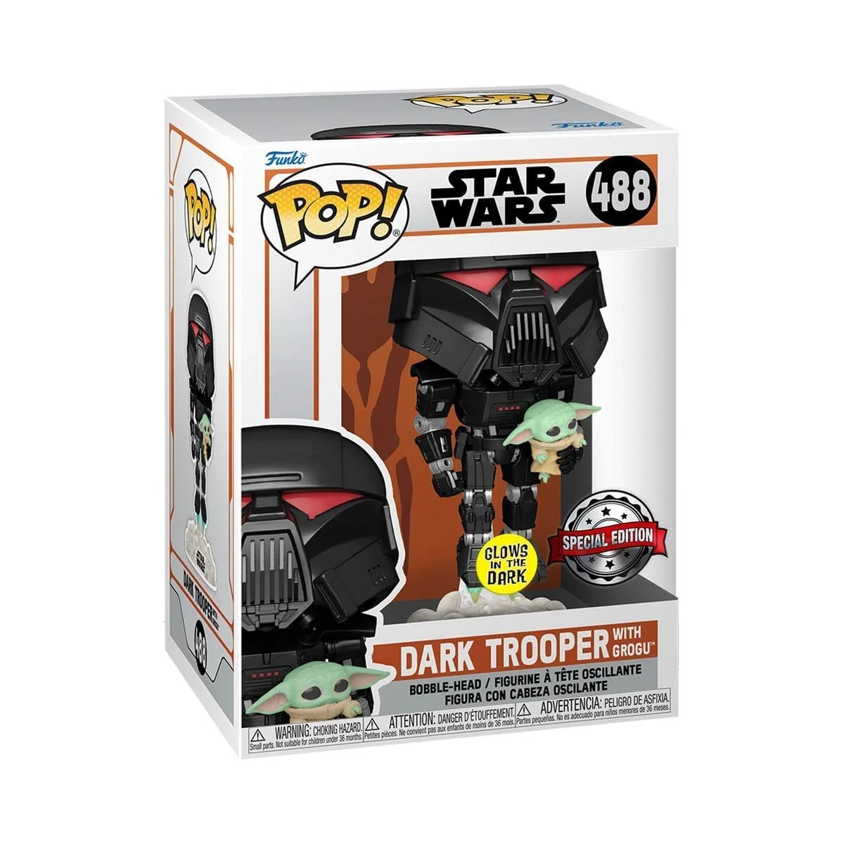 Вінілова фігурка Funko Pop! Star Wars: Mandalorian Dark Trooper with Child Glow in the Dark, фото №2