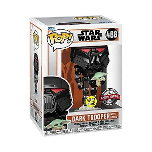 Вінілова фігурка Funko Pop! Star Wars: Mandalorian Dark Trooper with Child Glow in the Dark synthetic.ua - Фото 1
