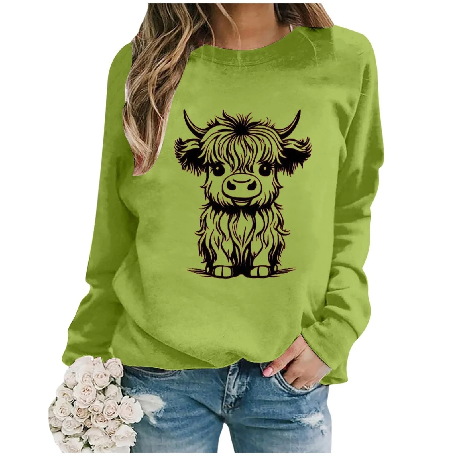 Женская толстовка Осень-Зима 2024, коровьий принт, рубашка с длинными рукавами, фото №3