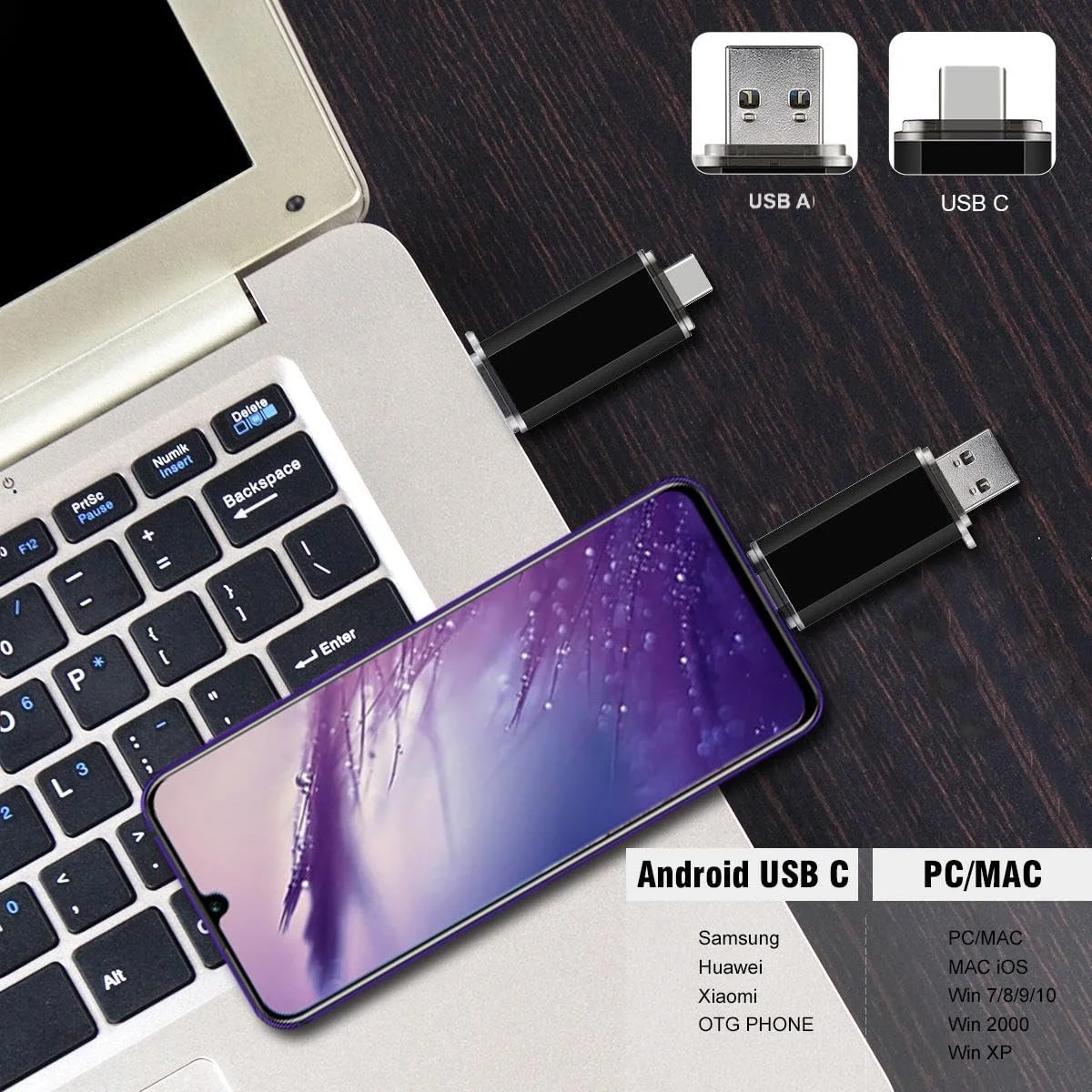 USB-накопичувач 2-Pack 128ГБ Dual Type C + USB A 2-в-1 Чорний та Синій, фото №3 USB-накопичувач 2-Pack 128ГБ Dual Type C + USB A 2-в-1 Чорний та Синій, фото №3