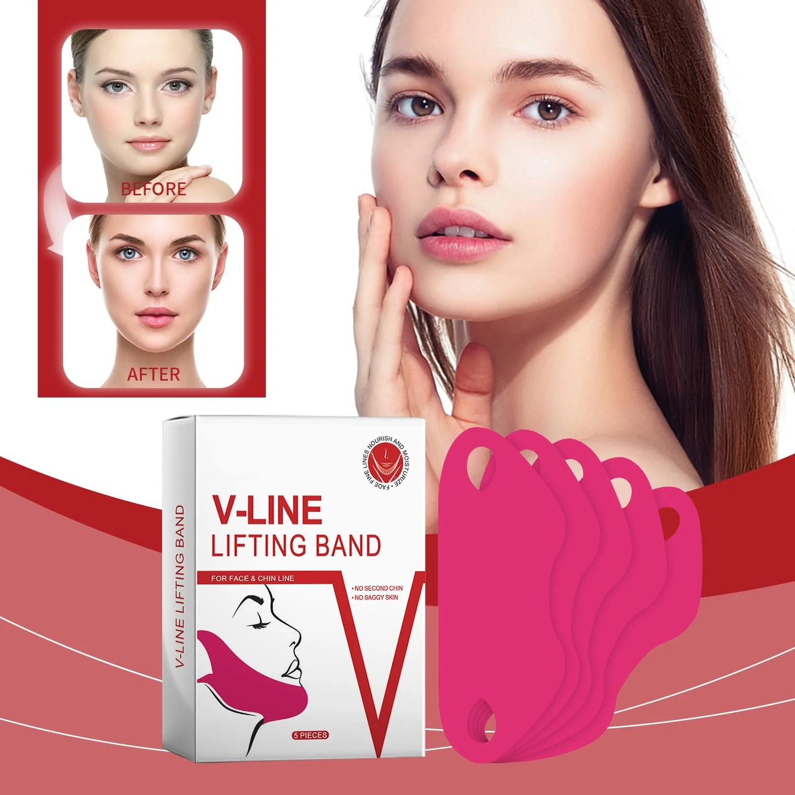 Маска для підтяжки V-контуру обличчя для підтягування подвійного підборіддя, 5 шт, фото №3 Маска для підтяжки V-контуру обличчя для підтягування подвійного підборіддя, 5 шт, фото №3