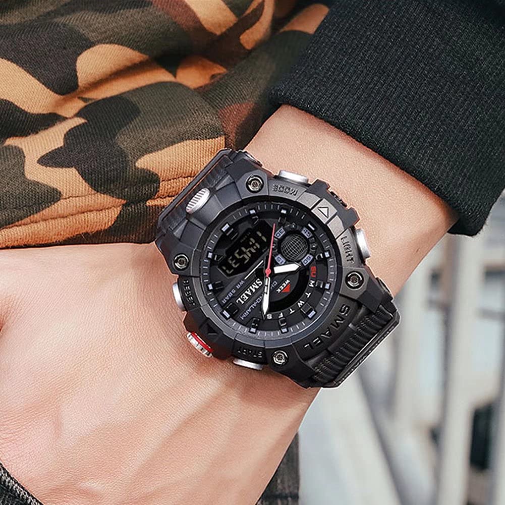 Годинник SMAEL Чоловічий Аналогово-Цифровий Спортивний Black Military, фото №3