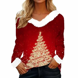 Різдвяний Светр Жіночий Довгий Рукав V-подібний Виріз - Фото 1