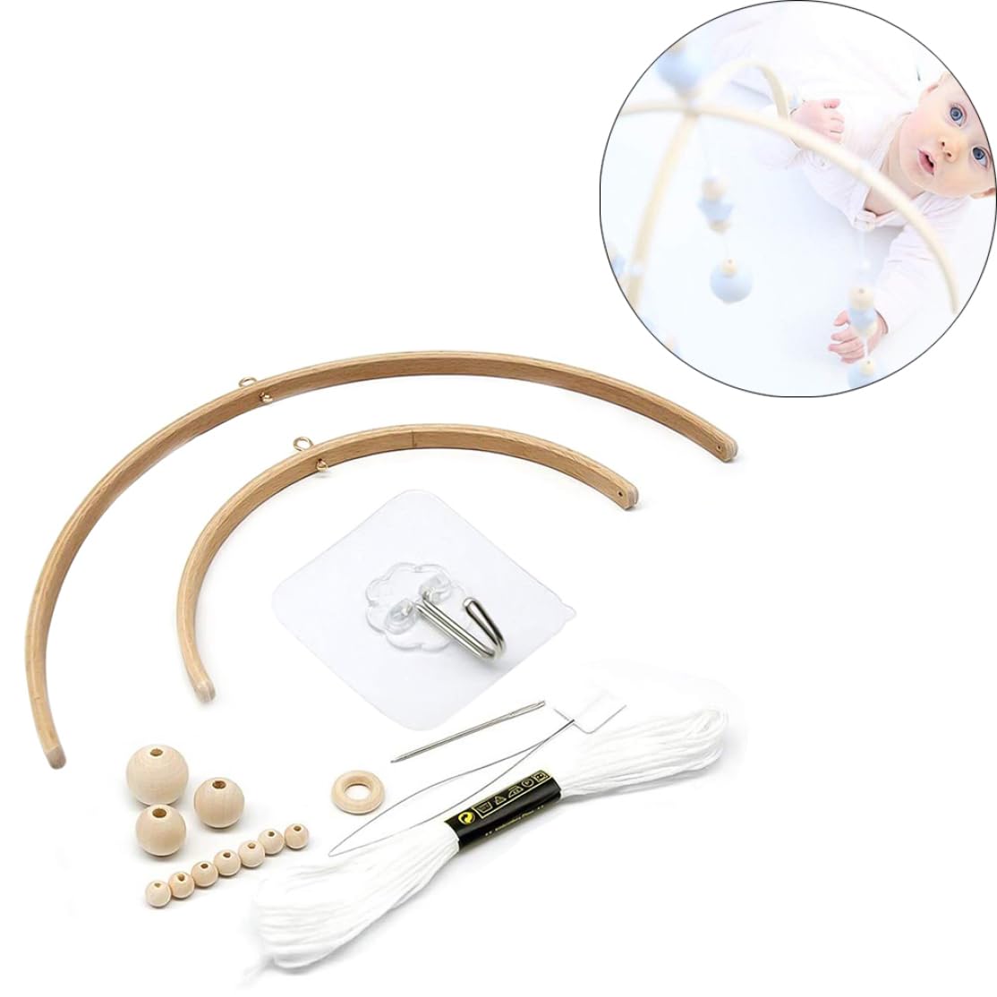 Деревянный мобиль BEAHING Frame Kit Wind Chimes Material Beads Bell Hanger Making Kit Crib Bed Decoration Toy Style 1, Baby Mobile Hanger, фото №3