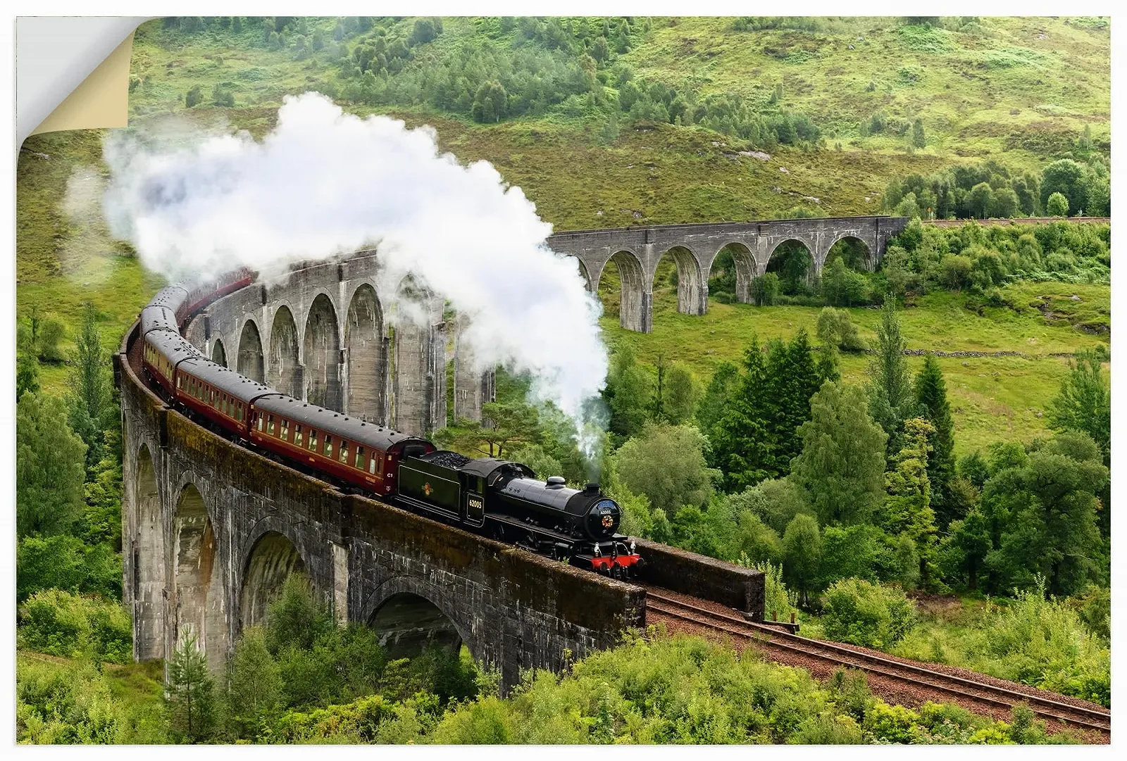 Наклейка на стіну ARTland Wall Decoration Historical Old Steam Train Railway Bridge Landscapes Idyll Scotland U5CN самоклейна вінілова плівка 60 x 40 см, фото №1