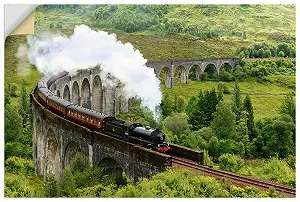 Наклейка на стіну ARTland Wall Decoration Historical Old Steam Train Railway Bridge Landscapes Idyll Scotland U5CN самоклейна вінілова плівка 60 x 40 см - Фото 1