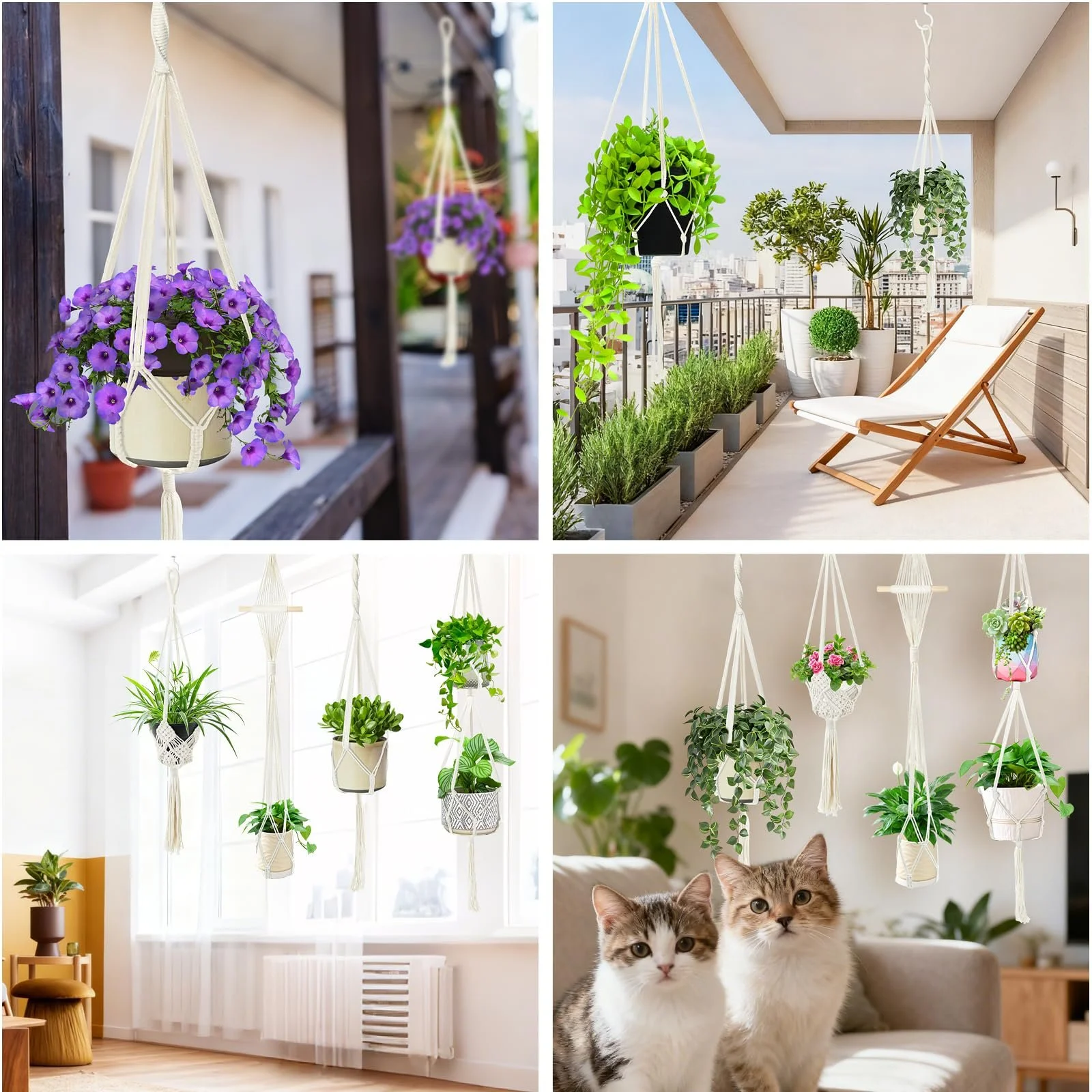 Підвісні кошики макраме з бавовняного каната в стилі бохо з гачками набір із 4 шт. білі, фото №7 Підвісні кошики макраме з бавовняного каната в стилі бохо з гачками набір із 4 шт. білі, фото №7