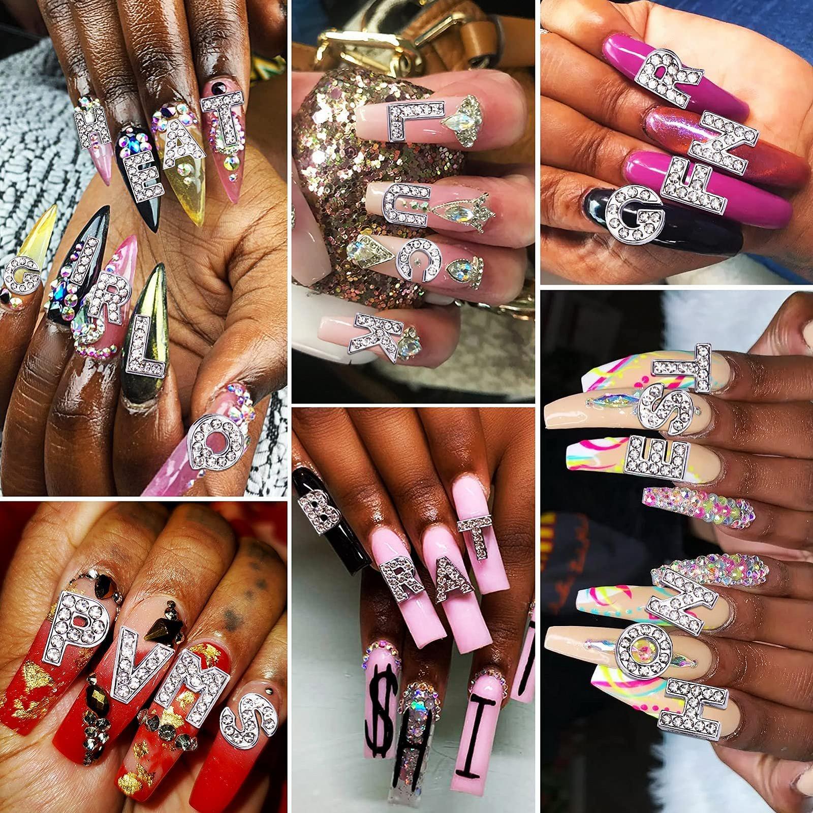 Украшения для ногтей AIERSA, 3D стразы в форме букв, 52 шт., серебристые, 8 мм, фото №4