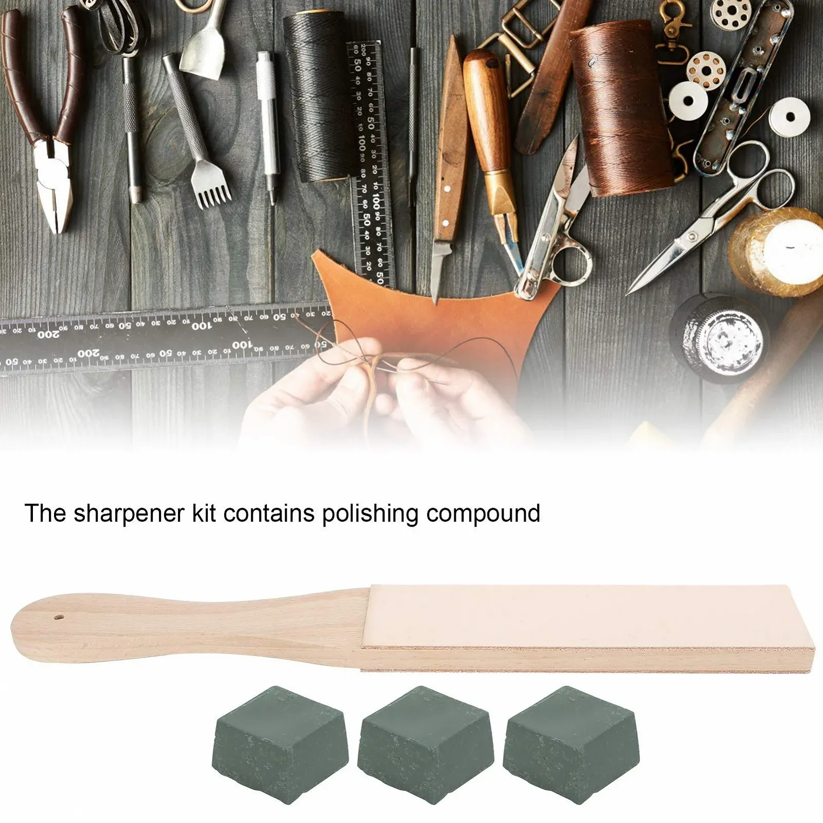 Точилка для ножей и инструментов Qcwwy кожаная с полировальной пастой, фото №5