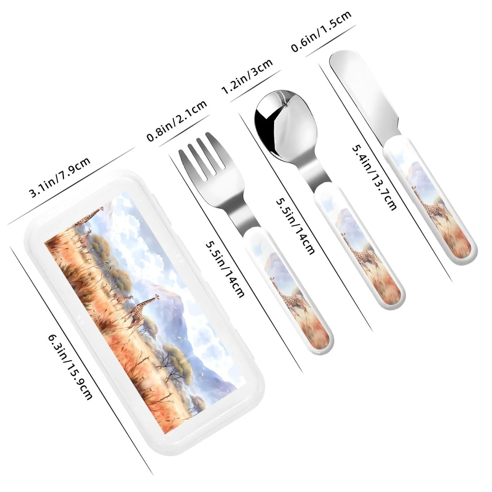 Набір дитячих столових приборів з принтом Жираф Африканська Саванна, 3 предмети, фото №3 Набір дитячих столових приборів з принтом Жираф Африканська Саванна, 3 предмети, фото №3