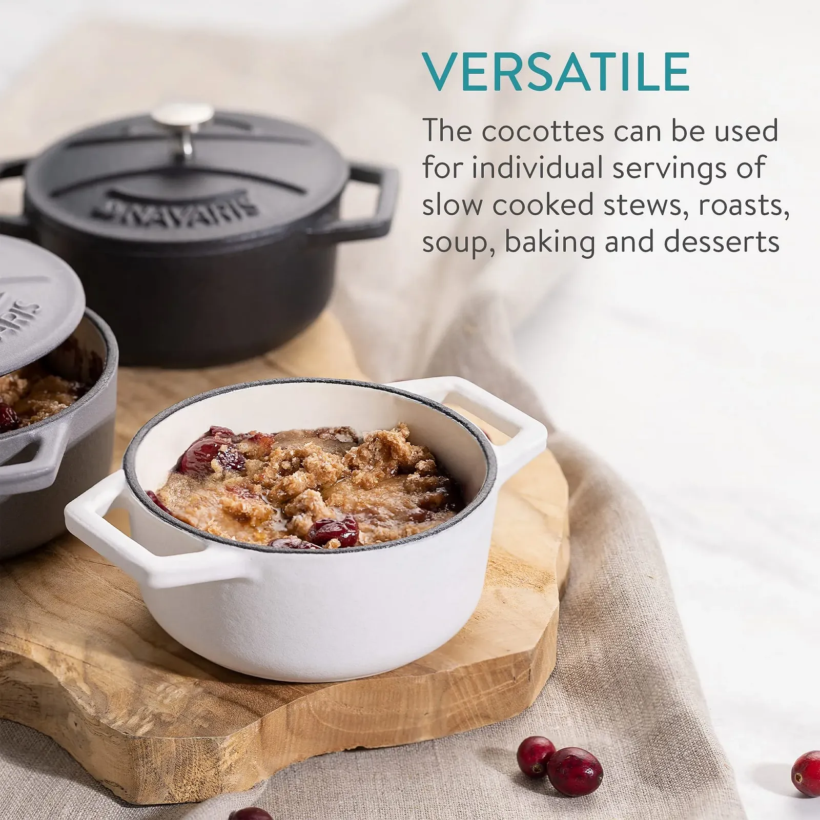 Набір міні-кокотниць Navaris 4 шт. чавунні з кришками чорний білий, фото №3