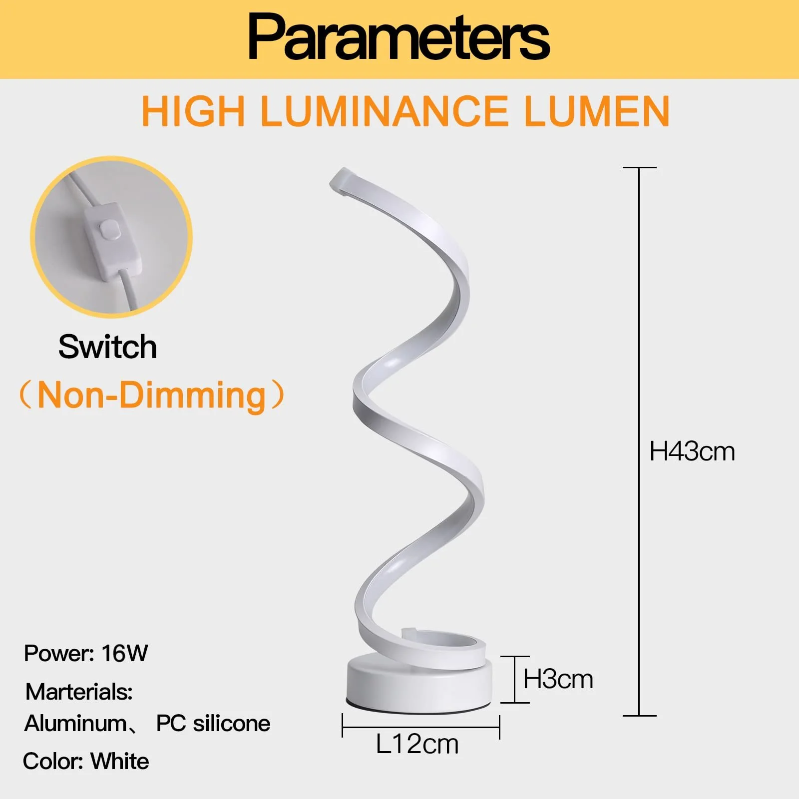Настільні лампи 2 шт. Spiral LED 16 Вт 1440 лм 4500 K White, фото №4