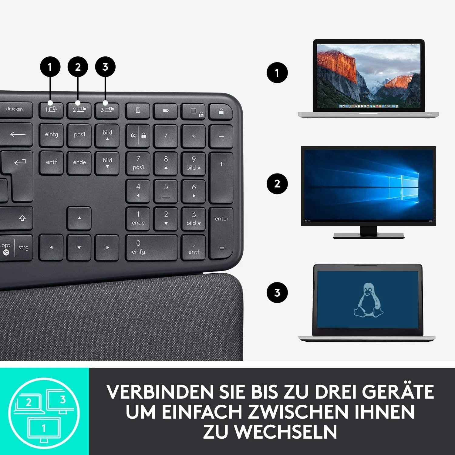 Комплект: Клавиатура и мышь Logitech ERGO K860 и MX Vertical, беспроводные, эргономичные, аккумуляторные, Bluetooth или USB-приемник, фото №8