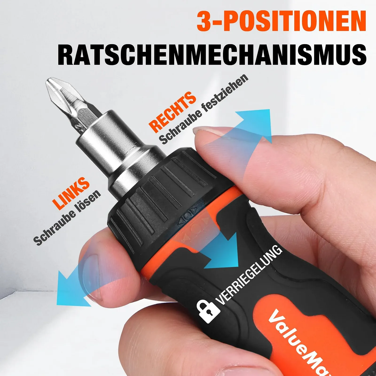 Викрутка-тріскачка ValueMax Stubby з 7 магнітними бітами (PH1/2/3, T15/25, SL5/6), коротка, фото №3