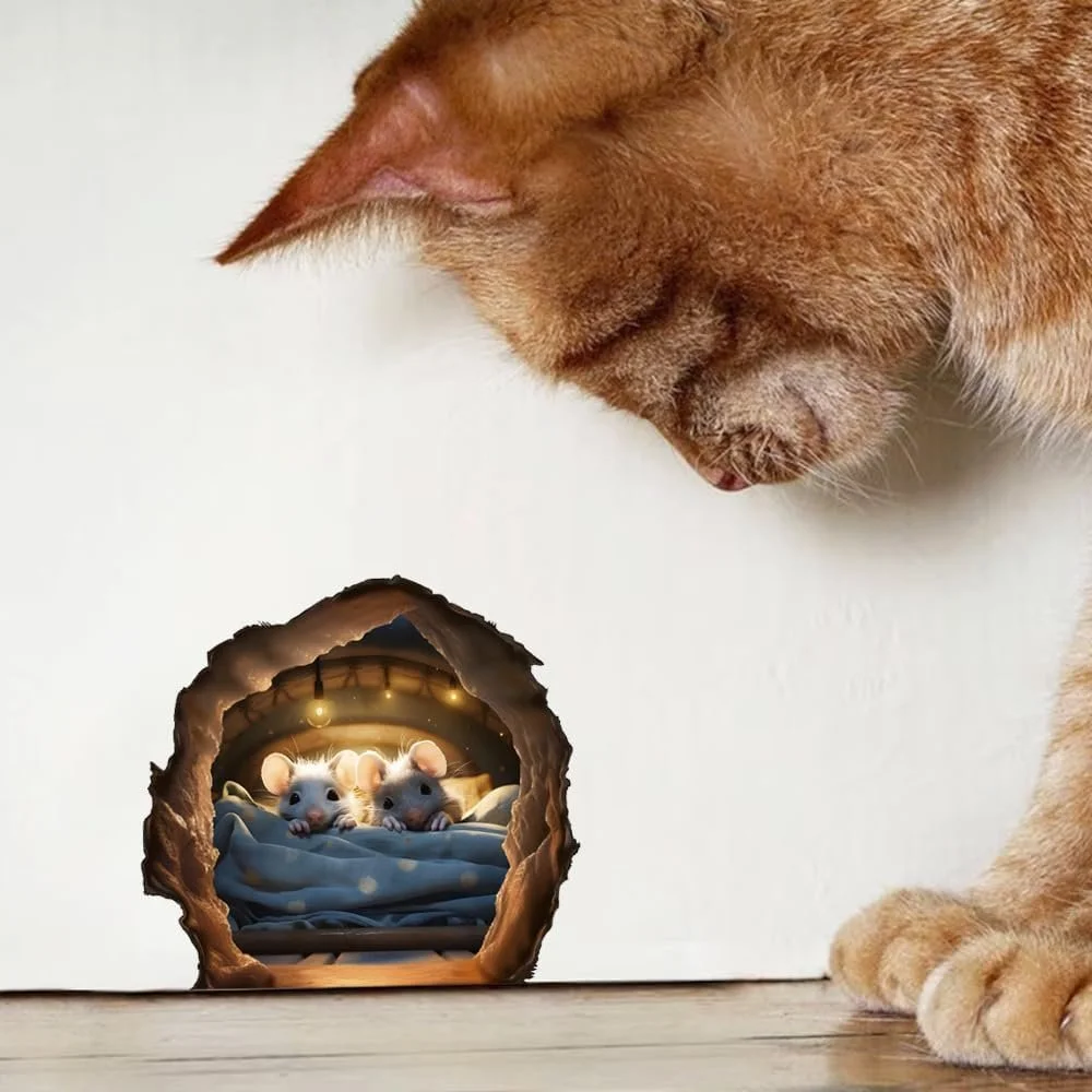 Наклейка на стіну 3D Мишача нора реалістична водостійка для спальні дитячої, фото №5