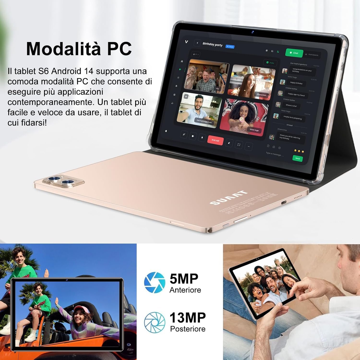 Планшет 11" SUAAT S6 8+16/256Gb 8 ядер Android 14 8000 мАч Gold, фото №6